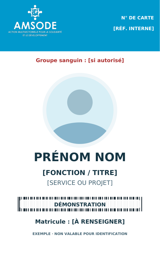 Aperçu du modèle AMSODE : Badge du personnel — recto-verso