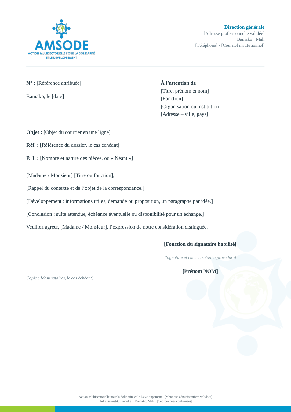 Aperçu du modèle AMSODE : Courrier officiel A4