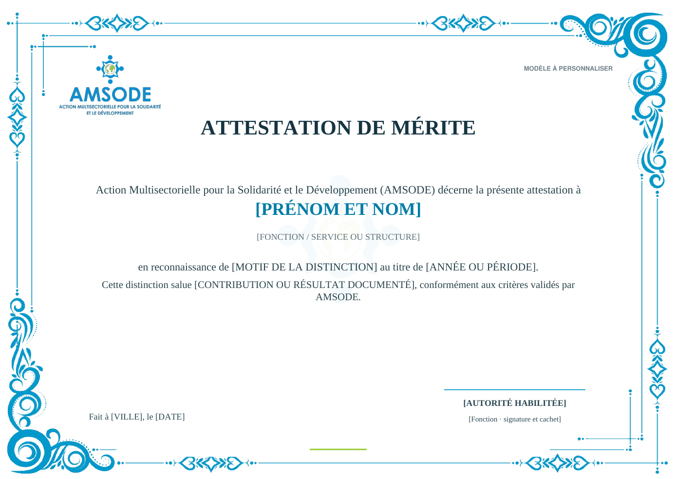Aperçu du modèle AMSODE : Attestation de mérite